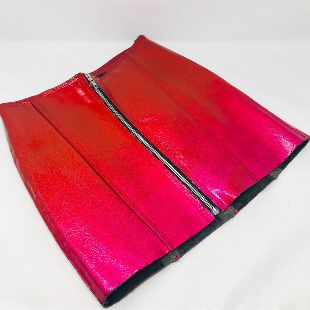 Adaptation Red Pink Patent Leather Mini Skirt